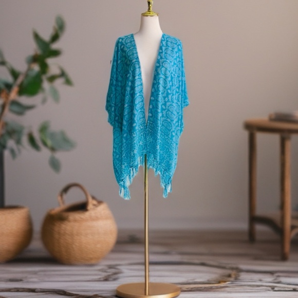 0130/ Blue & White Cardigan Outer, Rayon Top - Picture 3 of 7